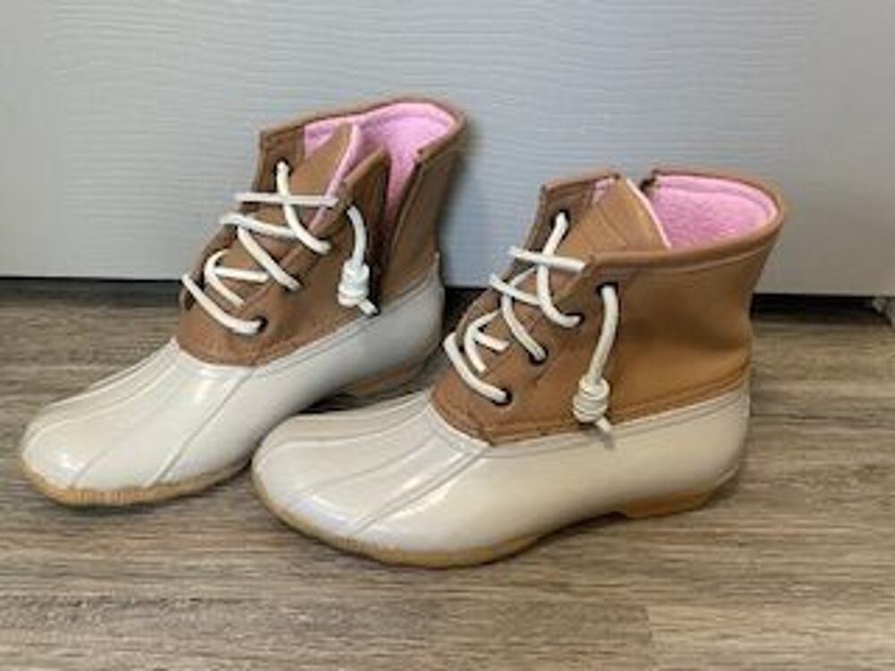 #S140 PRE-LOVED Sperry saltwater rubber & leather duck boots Women's size 5